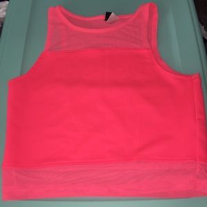 Neon pink crop top with mesh